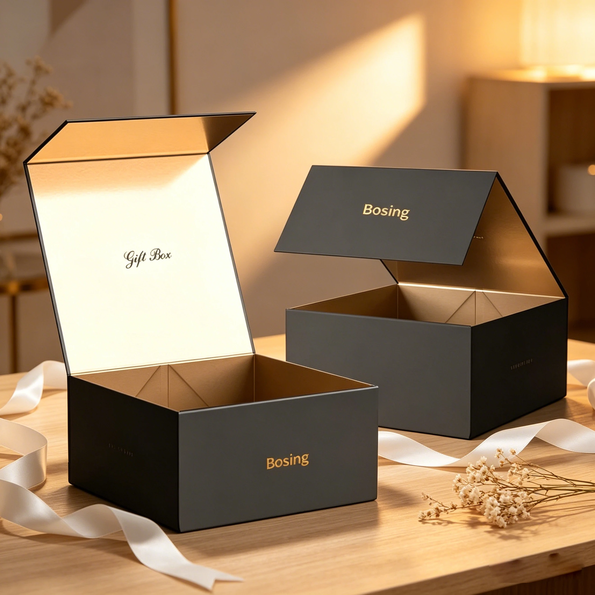 Black Gold Foil Stamping Rigid Magnetic Folding Gift Box For Cosmetics