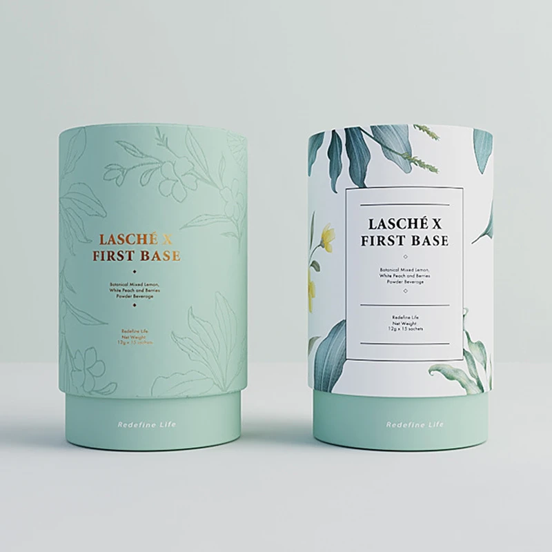 Botanical Printed Eco-friendly Paper Cylinder Boxes For Cosmetics