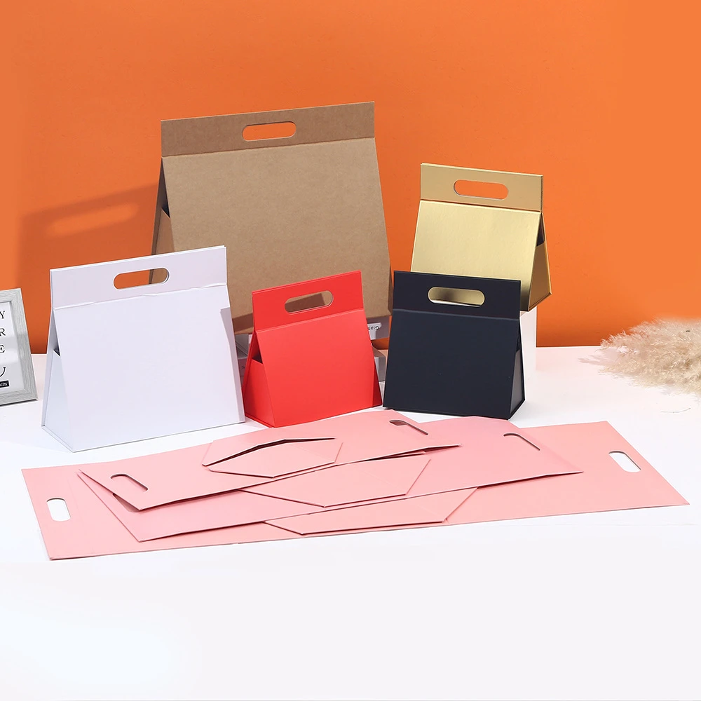 Multi-color Handle Kraft Paper Folding Packaging Box For Gifts