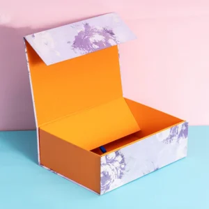 Orange Marble Pattern Rigid Magnetic Closure Folding Gift Box