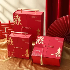 Red Festive Chinese Style Double Door Holiday Gift Box With Handle